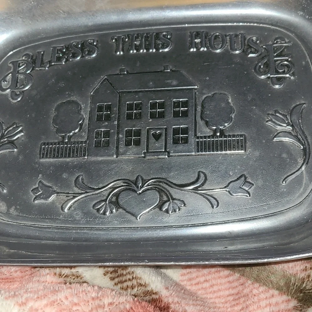 WILTON ARMETALE Bless This House Tray 11” X 7” Metal Serve ware Oven Safe